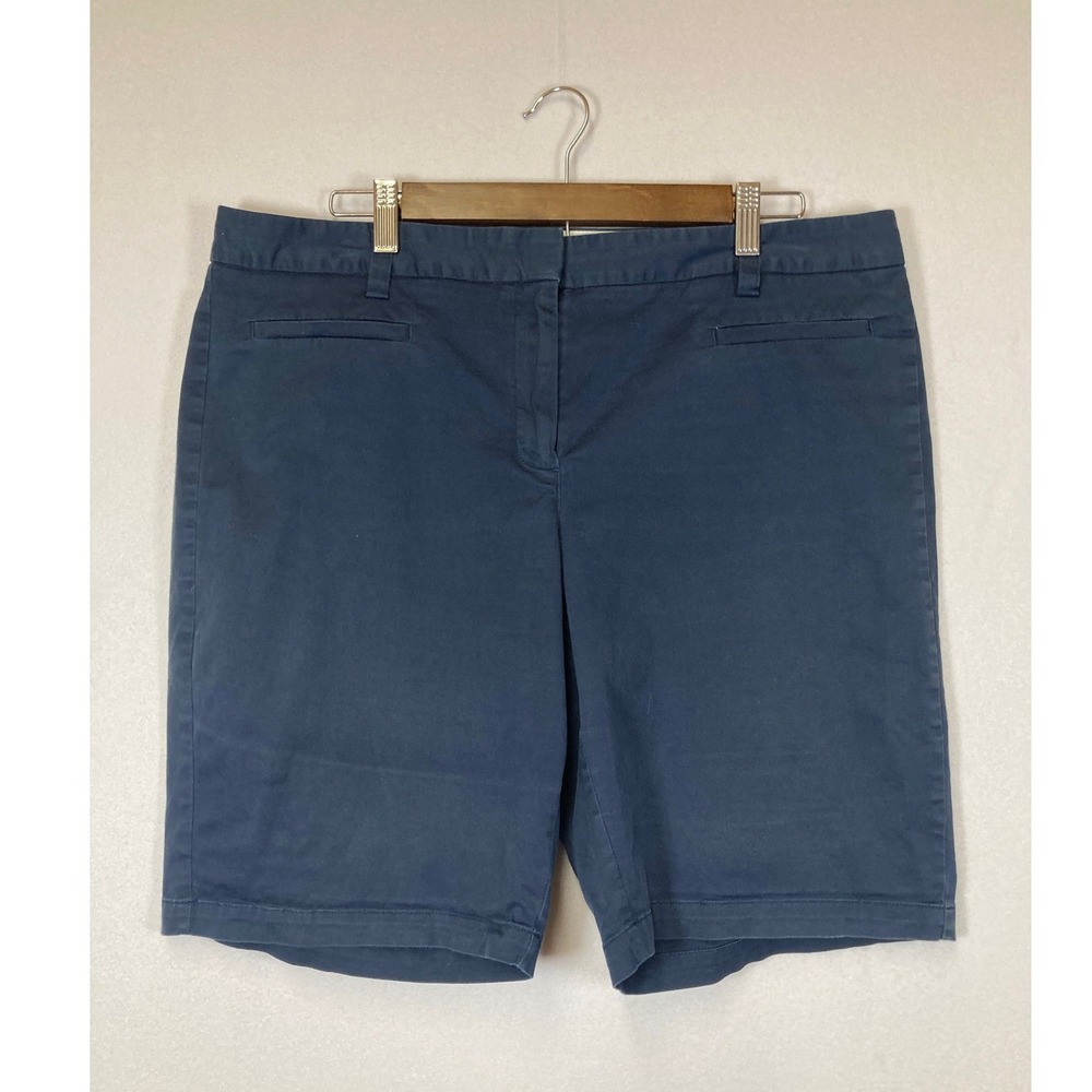 Preppy Lands End Womens 14 Navy Blue Fit 2 Stretch Chino Bermuda Shorts